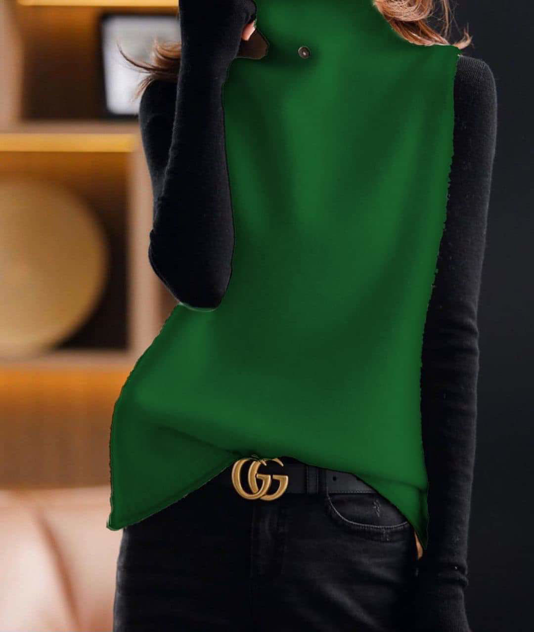 Picture of High collar warm green pullover