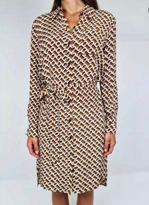 Picture of Diamond print brown shirt dress