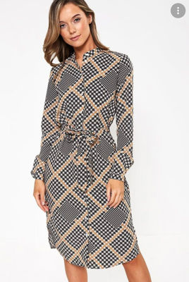 Picture of Geometric print tie waist shirt dress