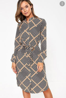 Picture of Geometric print tie waist shirt dress