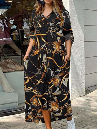 Picture of China print dark black shirt dress