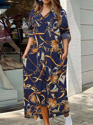 Picture of China print dark blue shirt dress
