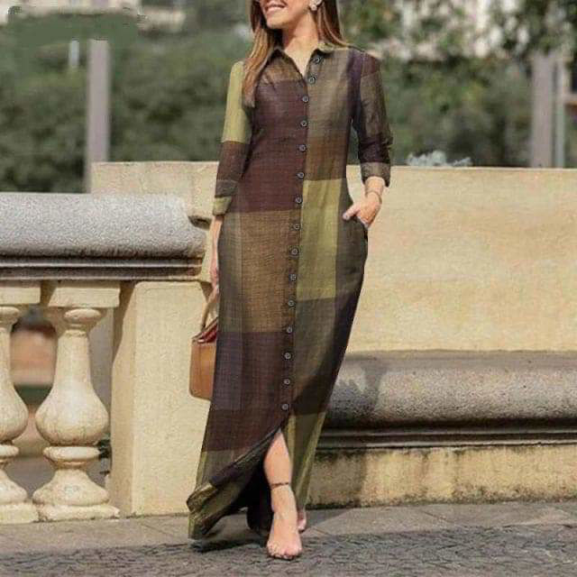 Picture of Brown colour black shirt dress
