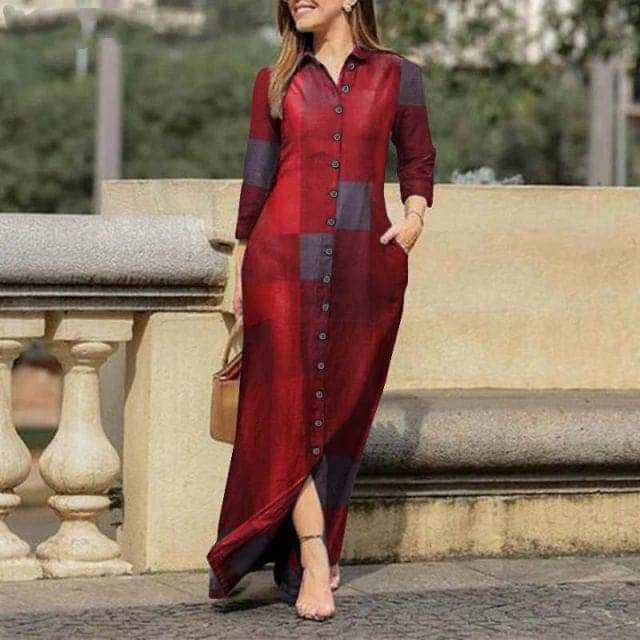Picture of Red colour block shirt dress