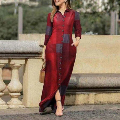 Picture of Red colour block shirt dress