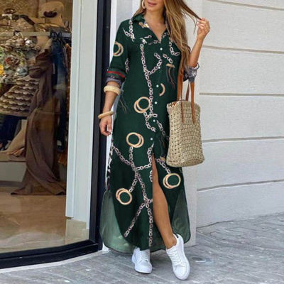 Picture of Chian printed maxi green shirt dress