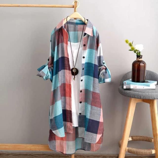 Picture of Colourful casual blue blouse