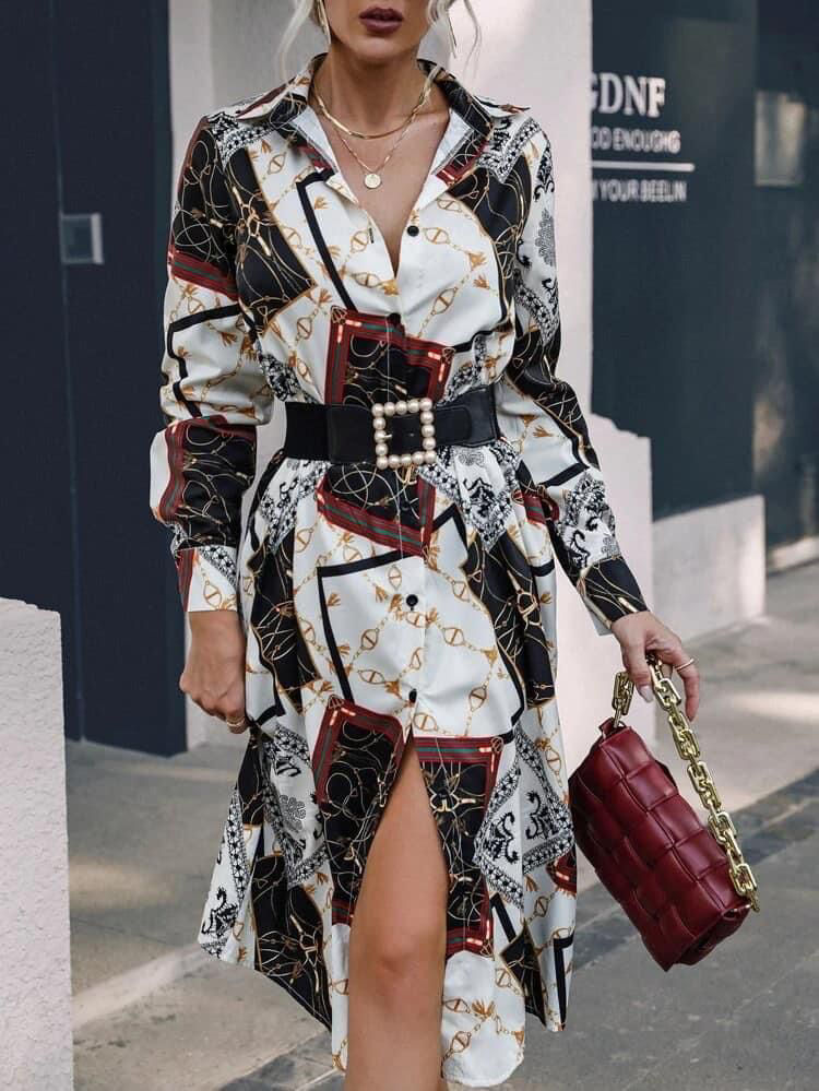 Picture of Chain & scarf print mini dress