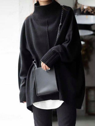 Picture of Women’s casual black round neck printed long - sleeved pullover