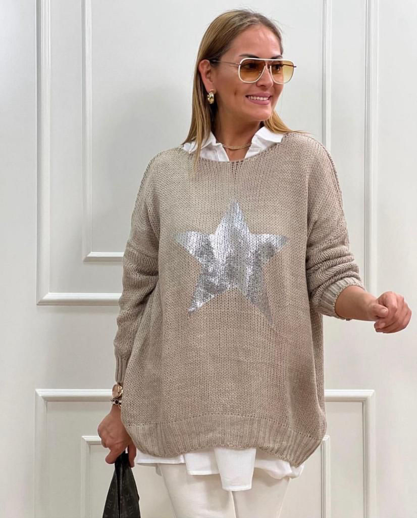 Picture of Oversized beige star pullover