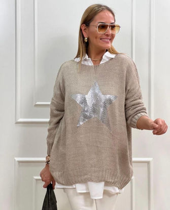 Picture of Oversized beige star pullover