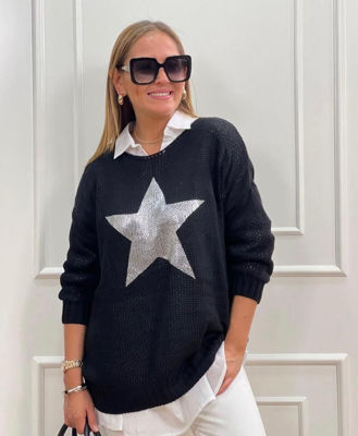 Picture of Oversized dark black  star pullover