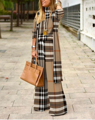 Picture of 3 piece check cotton brown  suit