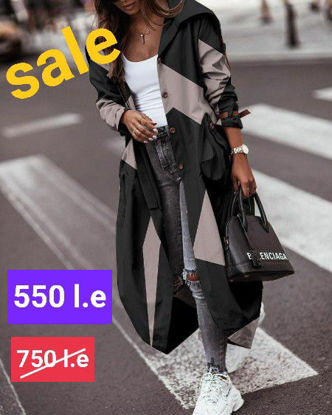 Picture of Button-Up Pocket Design Camo Print Long  black &Beige Jacket
