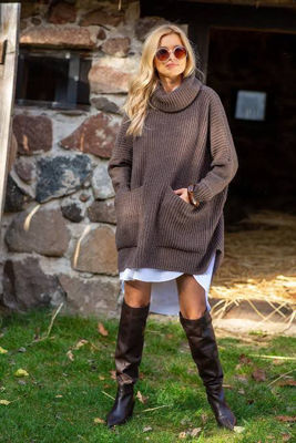 Picture of Women's high neck casual brown pullover