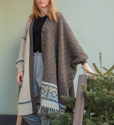 Picture of Two color paneled hooded knitted cardigan